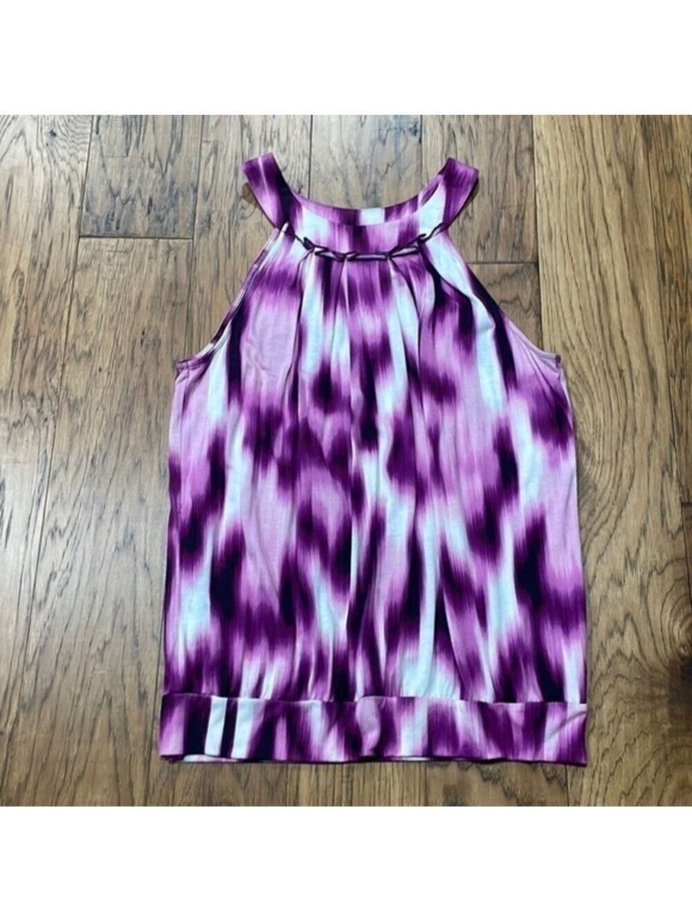 Calvin Klein sleeveless women’s purple and white top size S NWOT